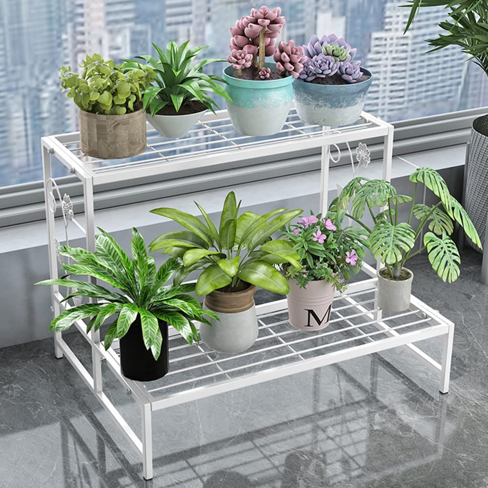 2段-60cm幅_ホワイト Floralies プランタースタンド アイアン 鉄製