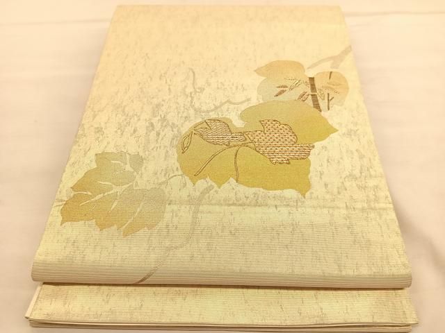 平和屋着物◎太鼓柄袋帯 竹屋町刺繍 葡萄蔦の葉鳥竹文 金銀彩