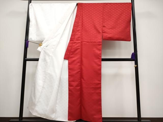 平和屋着物 上 男性 色無地 紋付き羽織 行灯袴セット キングサイズ 片身替わり 舞台衣装 紅白 洗える着物 CYAA3472s5