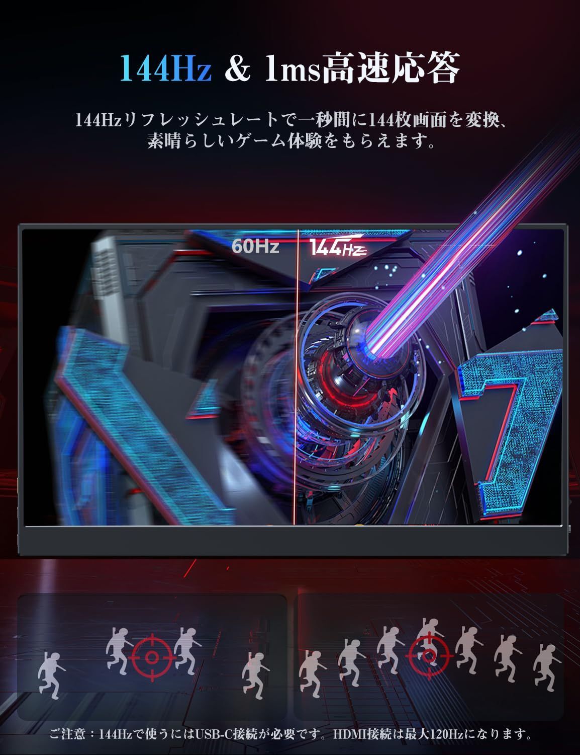 144Hz 16インチ ポータブルディスプレイ IPSパネル 2.5K 16 10 QHD 2560×1600 モバイルモニター sRGB 300cd m2輝度 高速応答 超薄型 軽量 MAGICRAVEN KEEPTIME Type-C mini