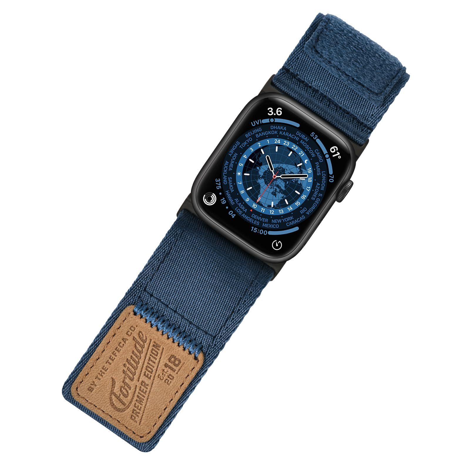 Tefeca Fortitudeシリーズのバンドは、と互換性があり、Apple Watch Ultra2/Ultra/9/8/7/SE/6/5/4/3/2/1(超広帯域のミッドナイトブルーのナイロン、ブラックアダプター付き 42/44/45/49