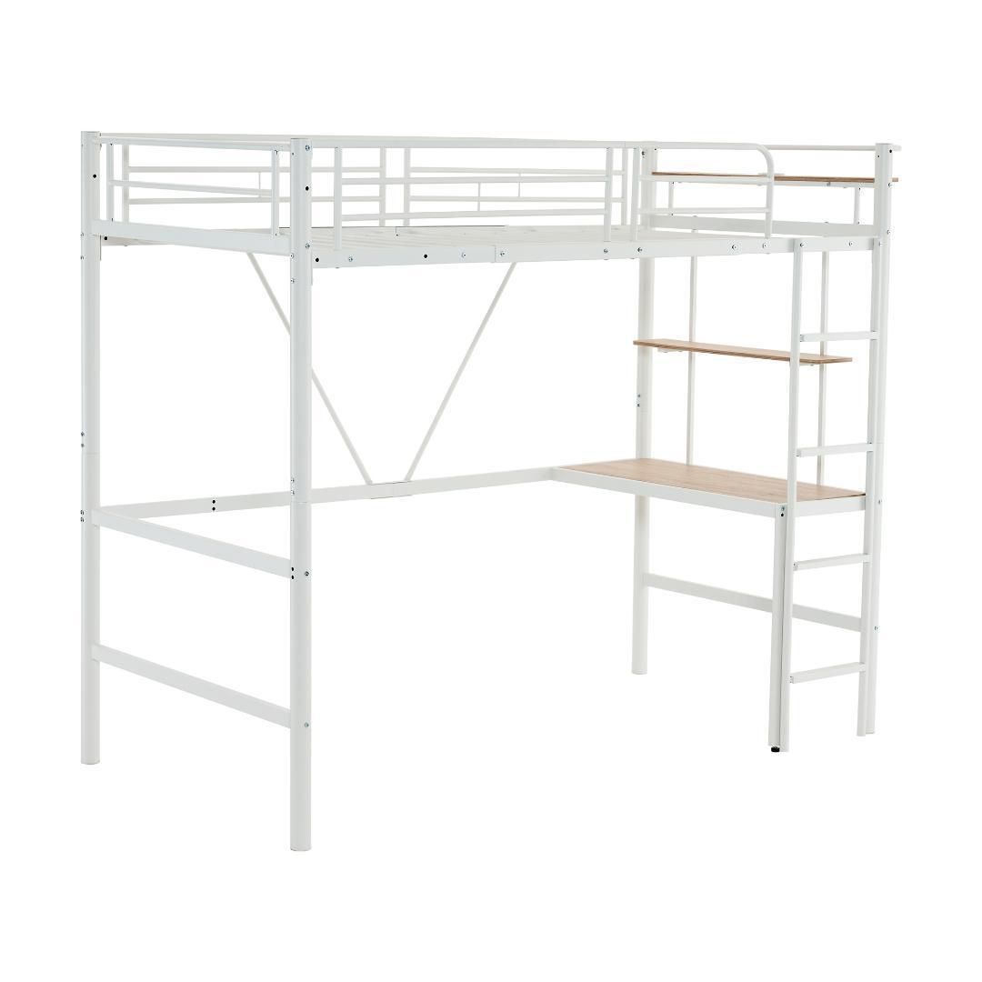 厚さ10cmシングルマットレス付き】ロフトベッド 机付き パイプ