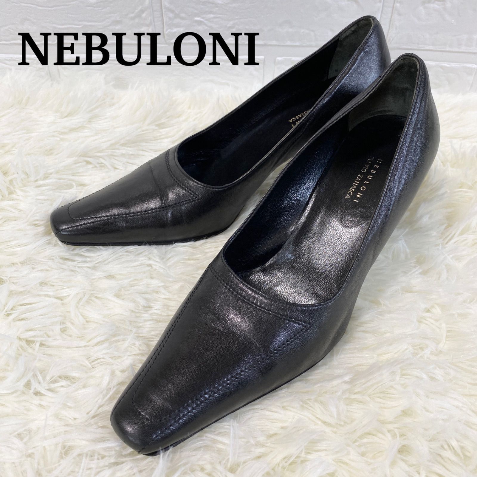NEBULONI】ネブローニ パンプス ロングノーズ レザー 黒 サイズ38(24cm 