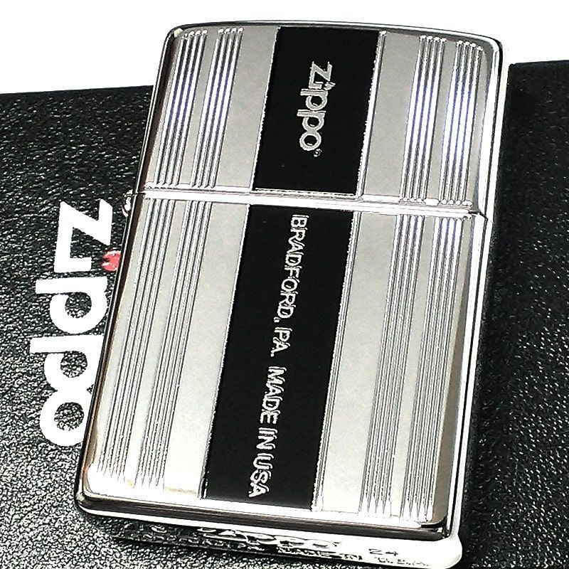 ZIPPO ライター 縦ライン シルバー＆ブラック ジッポ Luxury Line おしゃれ 黒銀 ロゴ かっこいい 彫刻 メンズ レディース ギフト  プレゼント - メルカリ