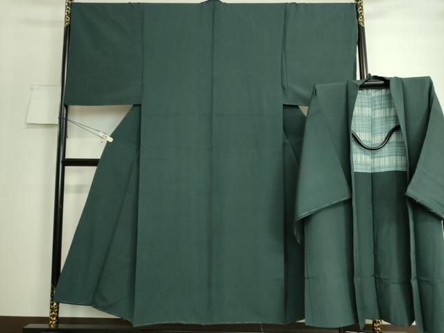 平和屋着物■極上　男性　紬　アンサンブル　長羽織　色無地　錆鉄御納戸色　逸品　DZAA7110kh5 平和屋着物□極上 男性 紬 アンサンブル 長羽織 色無地 錆鉄御納戸色