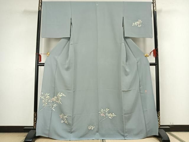 平和屋着物▽本加賀友禅作家 柿本市郎 訪問着 単衣 南天文 正絹 逸品