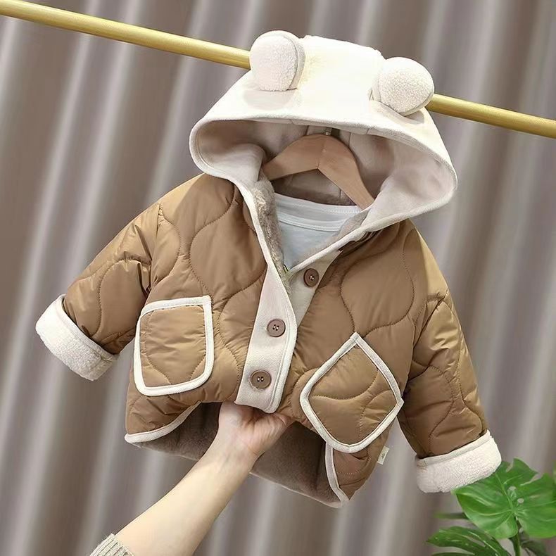 子供服 ボアジャケット キッズ 女の子 男の子 裹起毛 トップス クマの耳 コート ジャケット アウター 中綿 フード付き 通学 通園 無地 秋 冬 可愛い 保温 暖かい 寒さ対策 0HbU786
