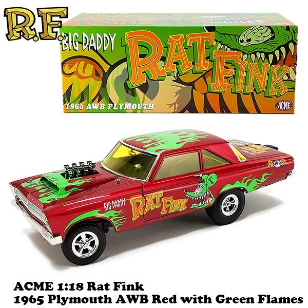 ACME 1:18 RAT FINK 1965 PLYMOUTH AWB Red with Green Flames【ラットフィンク】ミニカー アメリカン雑貨 アメトイ