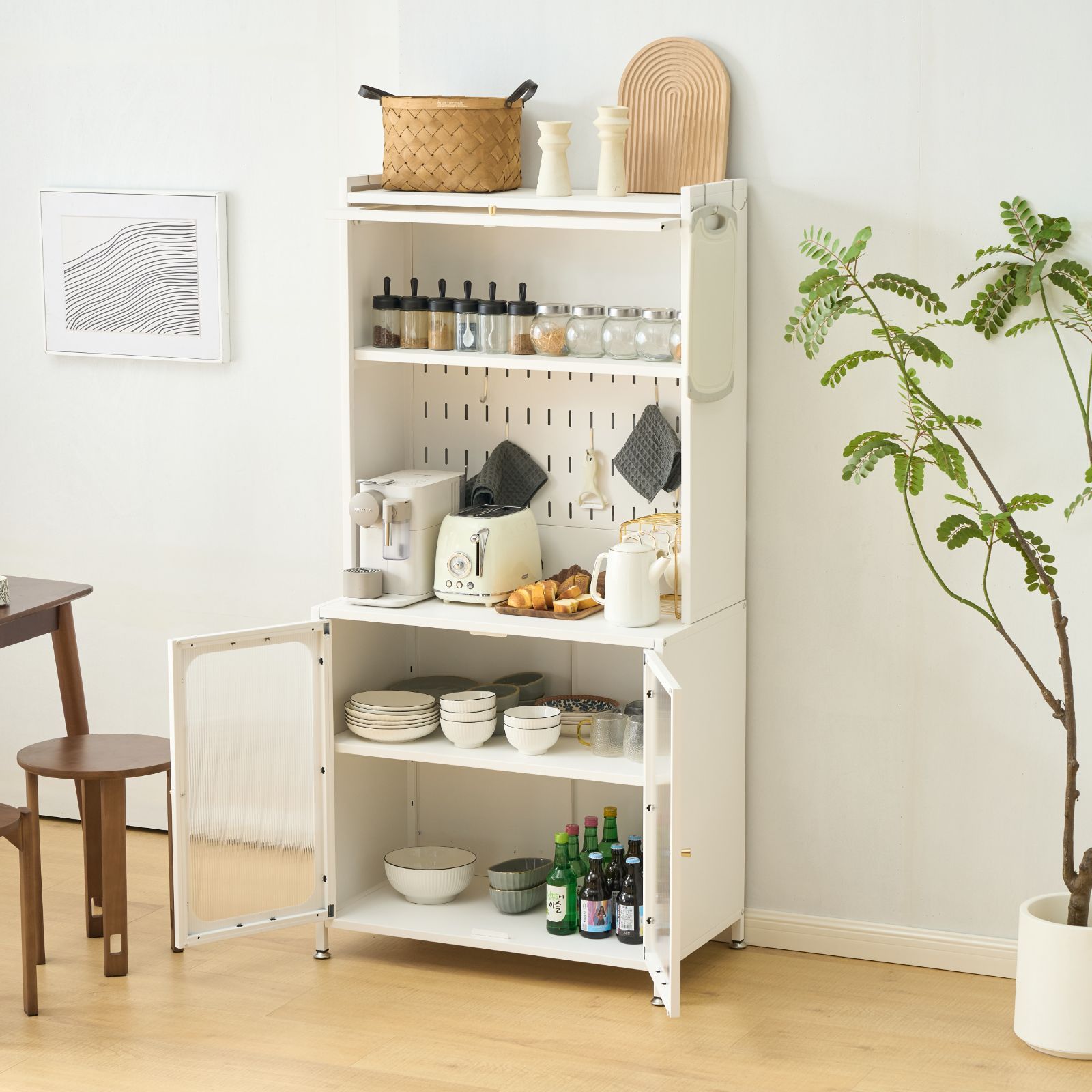 ガラス扉 キッチンワゴン