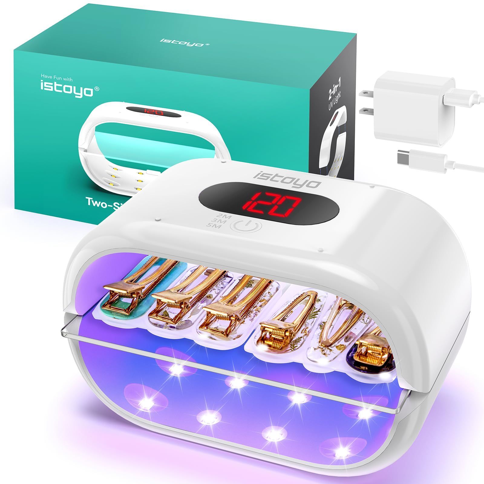 【在庫処分】ISTOYO 両面 UV レジン ランプ、レジン用 UV ランプ、LED デジタル表示と時間設定 (2 分、3 分、5 分) 付き、個別に使用可能、大型 UV レジン ランプはレジンの硬化、レジンモールド