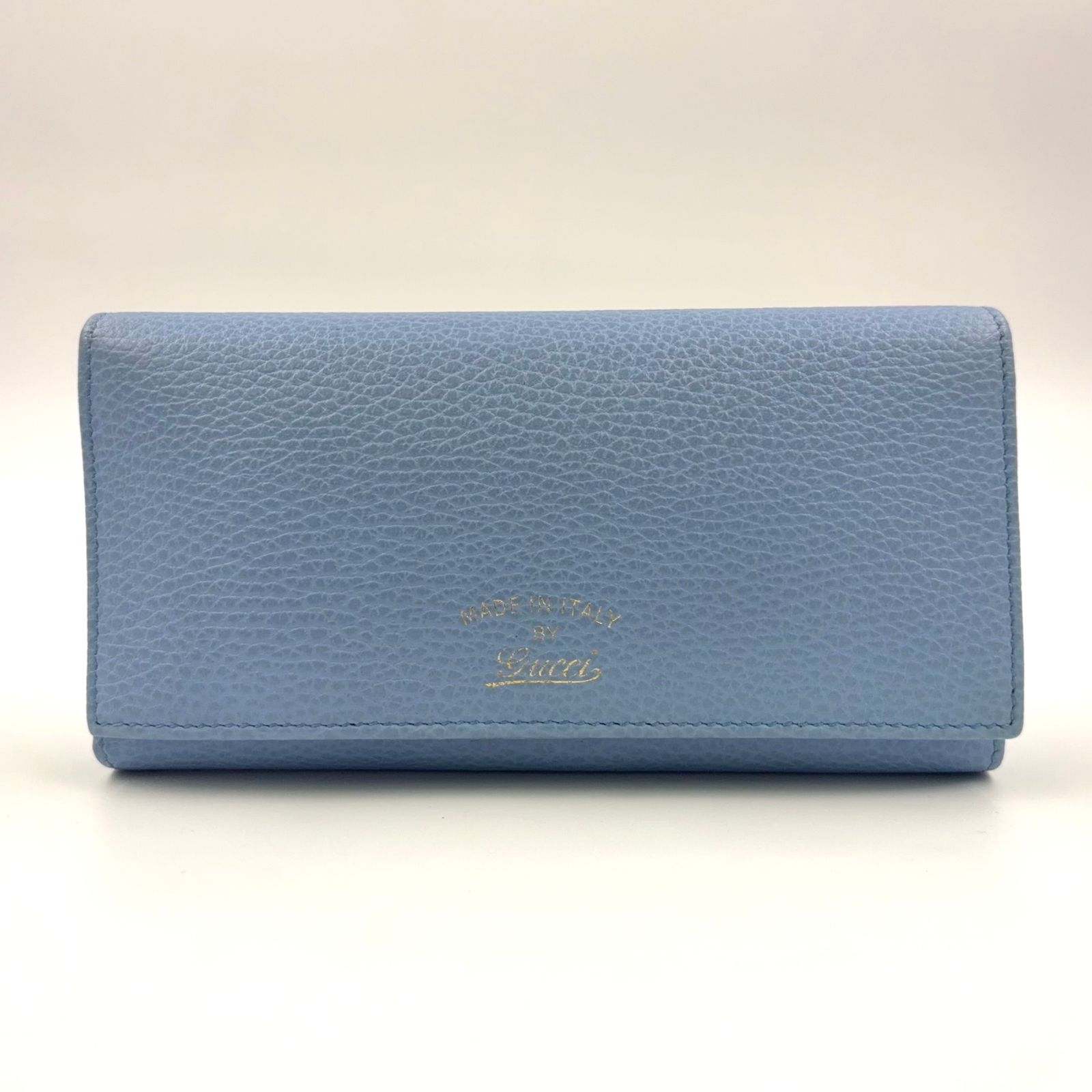 GUCCI スウィング コンチネンタル レザー ライトブルー 長財布 ゴールド