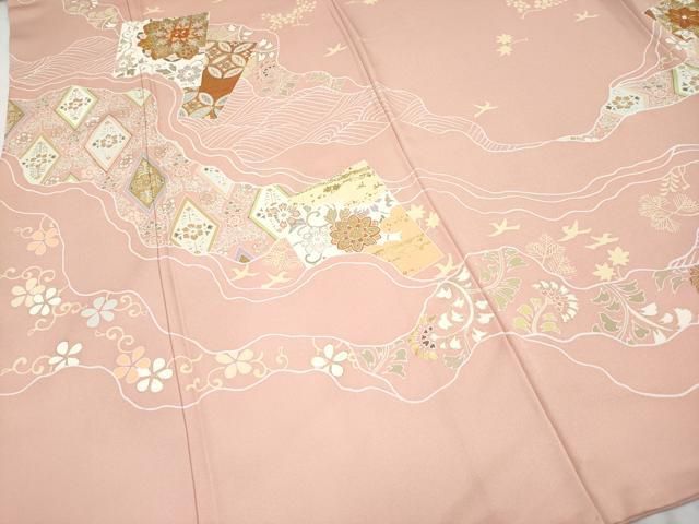 平和屋本店■極上　創業460年・千總　訪問着　駒刺繍　正倉院道長花唐草文　金彩　ときがら茶色地　逸品　CYAA2365s5 平和屋本店□極上 創業460年・千總 訪問着 駒刺繍 正倉院道長花唐草文