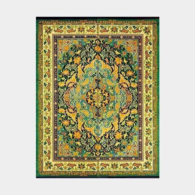 高級手織り絨毯 クム柄 イラン風 約100×60cm シルク混144000ノット