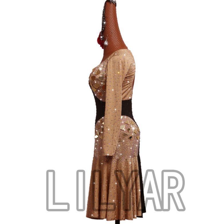 ラテンドレス ラテンワンピース ダンス衣装 ベージュ ブラック