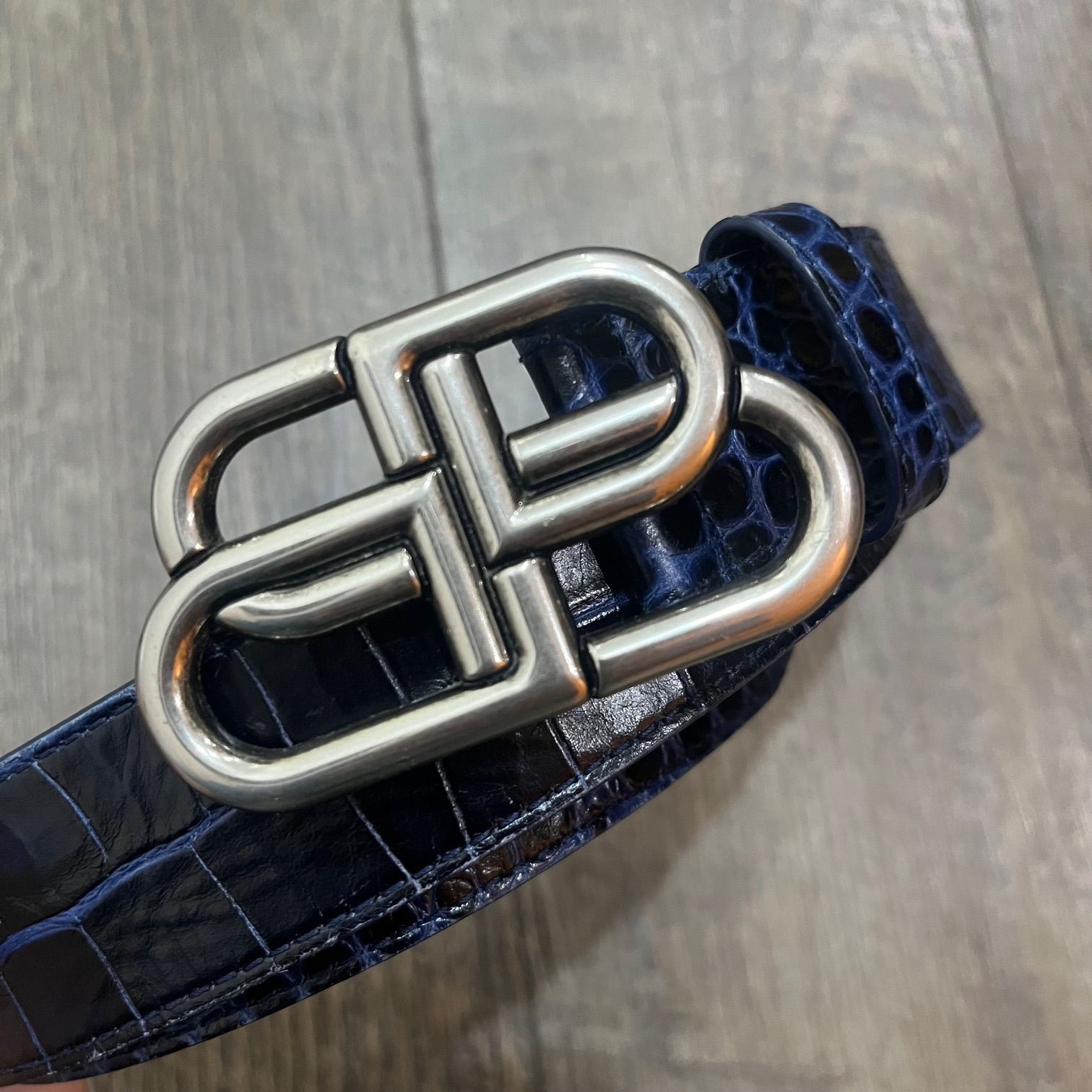 BALENCIAGA BBバックルクロコ型押しレザーベルト バレンシアガ 