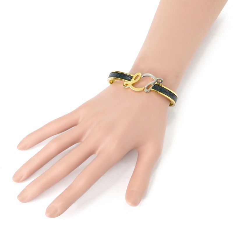 LOEWE ゴールド×レザー 筆記体ロゴブレスレット（黒） LOEWE ゴールド×レザー 筆記体ロゴブレスレット（黒）