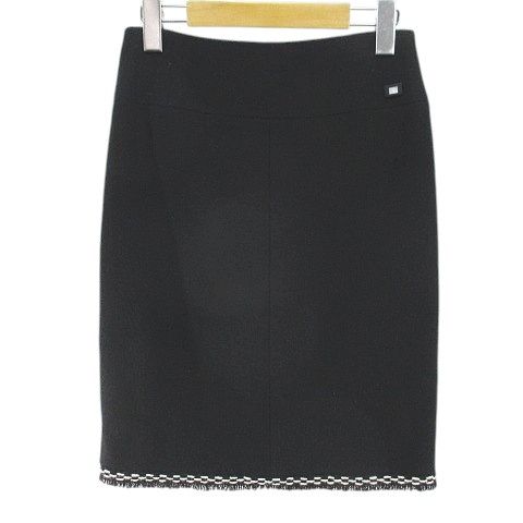 シャネル CHANEL 04A P24794V15066 M2670 膝丈 タイトスカート スカート CCマーク ココマーク 絹 シルク 34 黒系 ブラック カットオフ 毛 ウール 裏地