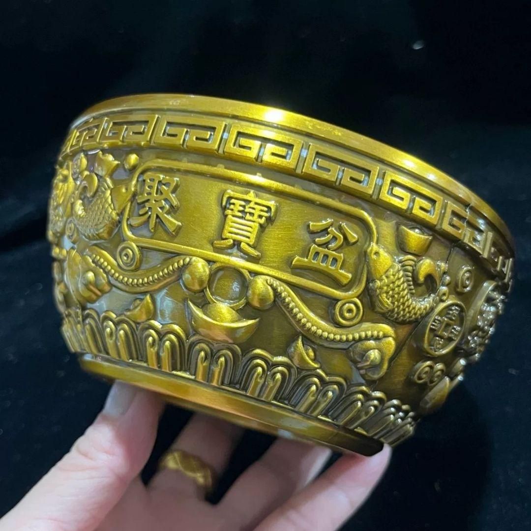 乾坤聚宝盆 銅器 装飾品 工芸品 美術品 置物 銅器 聚宝盆 五福聚宝盆 応接間 玄関 招財 開業ギフト 装飾品