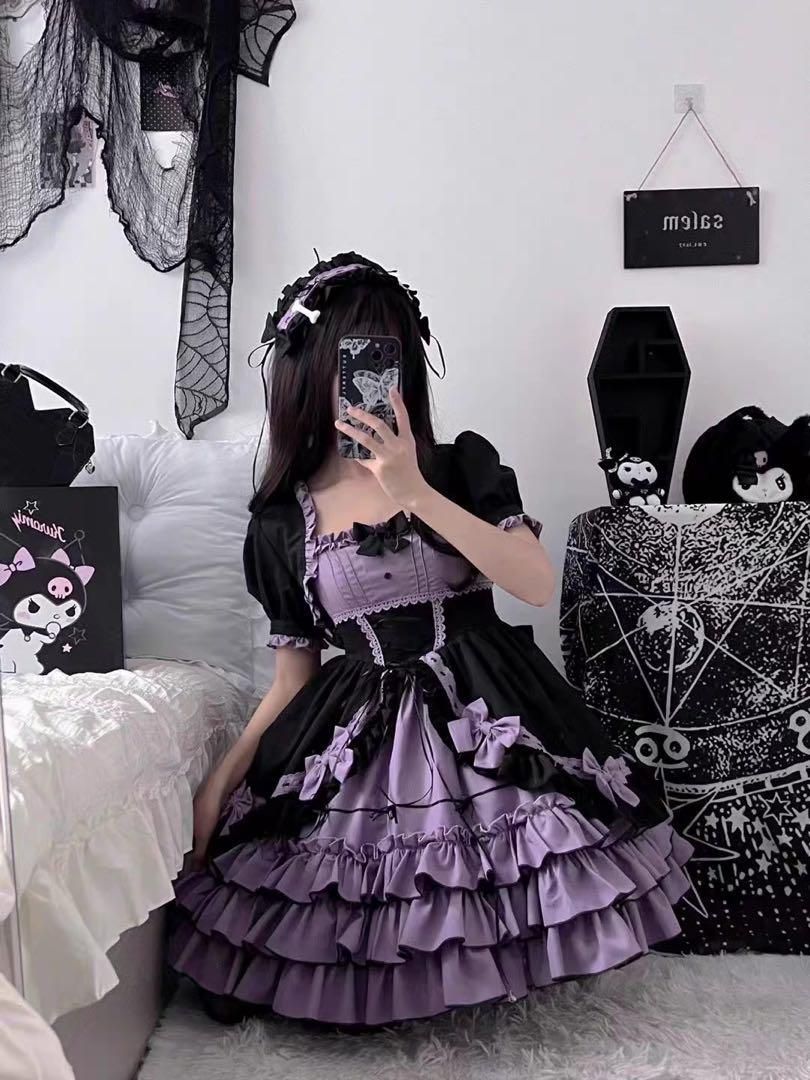 可愛いプリンセススカートコスプレロリータ　ワンピースリボン装飾　豪華な多層フリル ゴスロリ・ロリータドレス 可愛いプリンセススカート リボン装飾