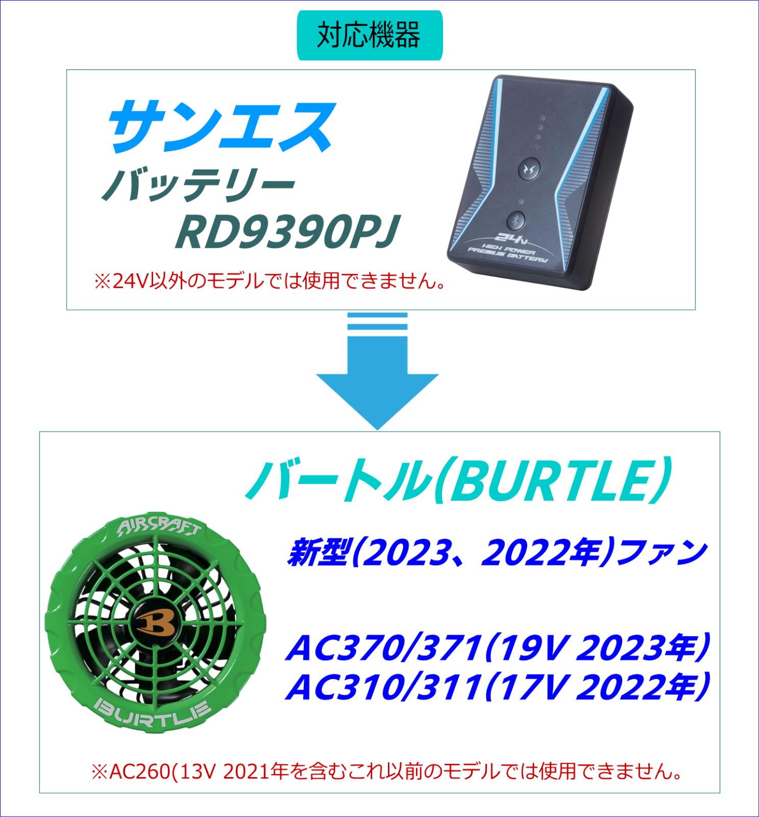 サンエス 空調風神服 最速 24VバッテリーRD9390PJでバートル(BURTLE