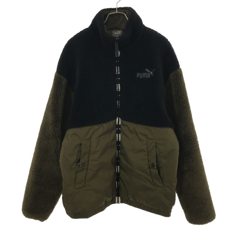 プーマ ボア 切替 中綿 スポーツジャケット Ｌ カーキ×ブラック PUMA メンズ 古着 【240208】