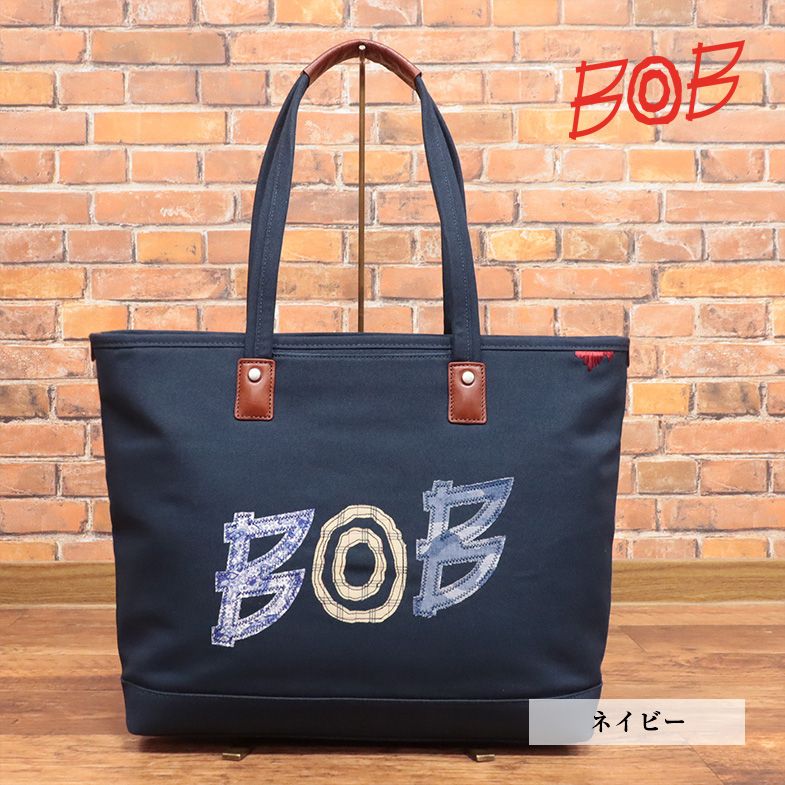 BOB/トートバッグ 丈夫 キャンバス ロゴ アップリケ かわいい 遊び心 カバン カジュアル 自立式 通勤 通学にも 新品/紺/ネイビー/jb338/