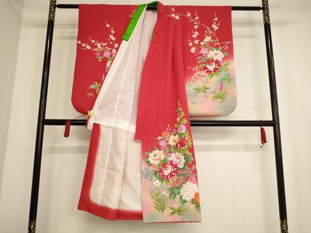 SWG02.七五三女の子7歳四つ身 飾り帯セット 正絹花車文暈し染め金彩