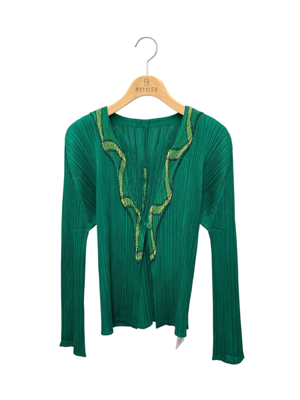 プリーツプリーズイッセイミヤケ PP21-JO425 カーディガン 3 グリーン ITLW6QEVZ8MD