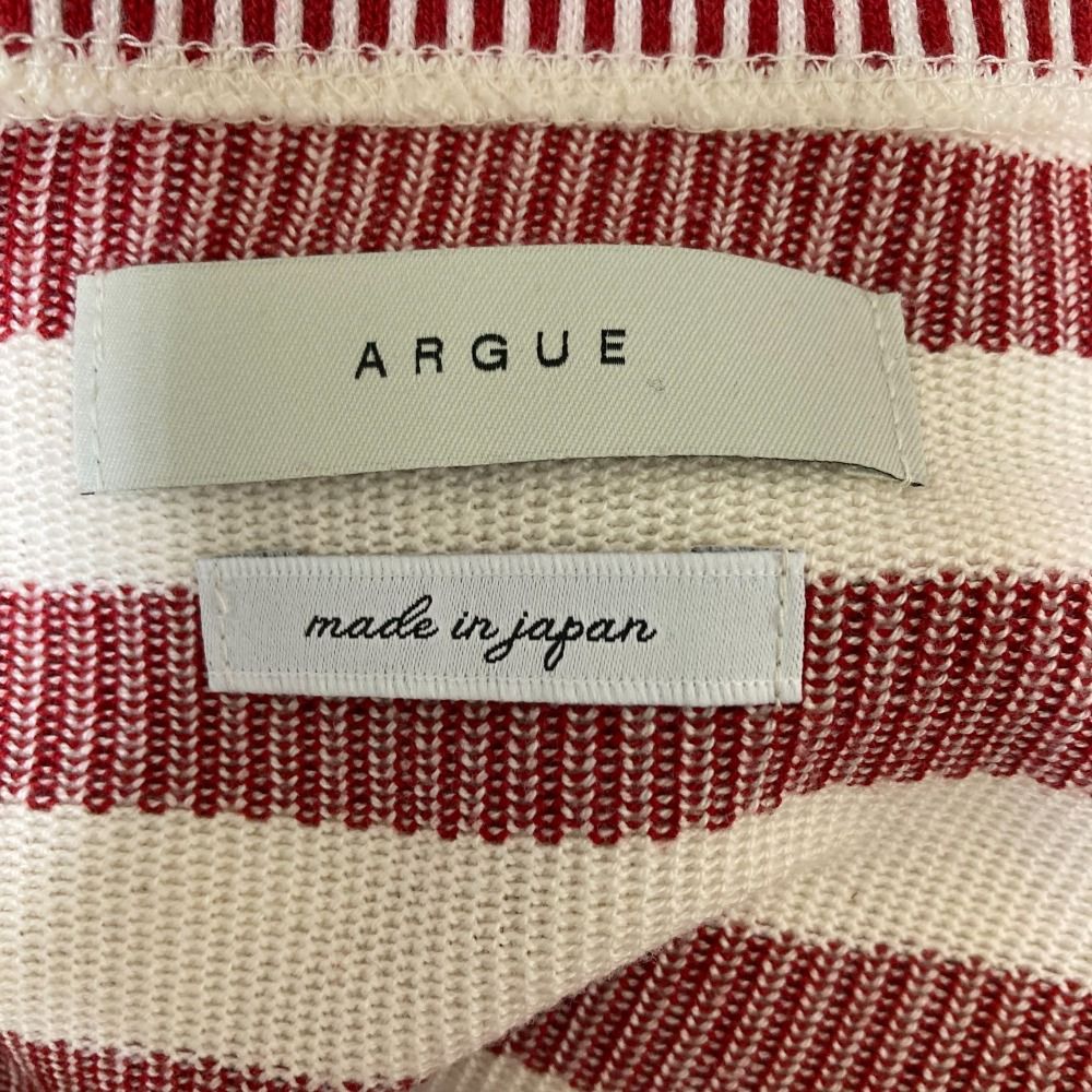 美品 23AW ARGUE アギュー アンティークボーダー ワイドカットソー サイズF レッド レディース 古着 中古 美品 23AW ARGUE アギュー アンティークボーダー ワイド
