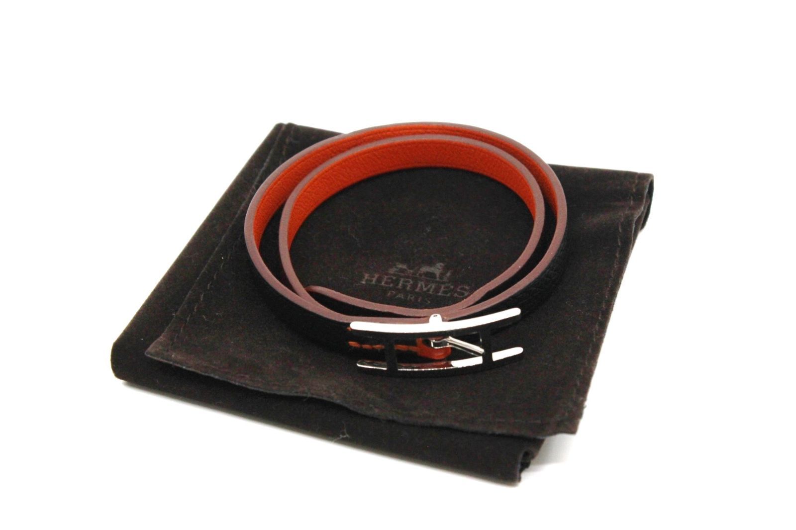 Hermes レザー ブレスレット アピ 4連 エルメス バングル エルメス アピ ブレスレット バングル レザー オレンジ ブラック
