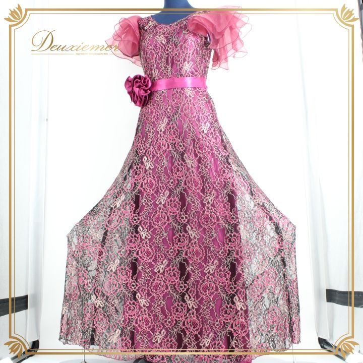 社交ダンス 衣装 スタンダード ドレス ワンピース パーティ衣装 女性用 レディース オールシーズン 紫 ICHIOKU イチオク 花柄 レース フリル パープル系 ダンスドレス 薔薇モチーフ フリル袖 伸縮性 おしゃれ 結婚式 二次会 発表会 大人用 鮮やか