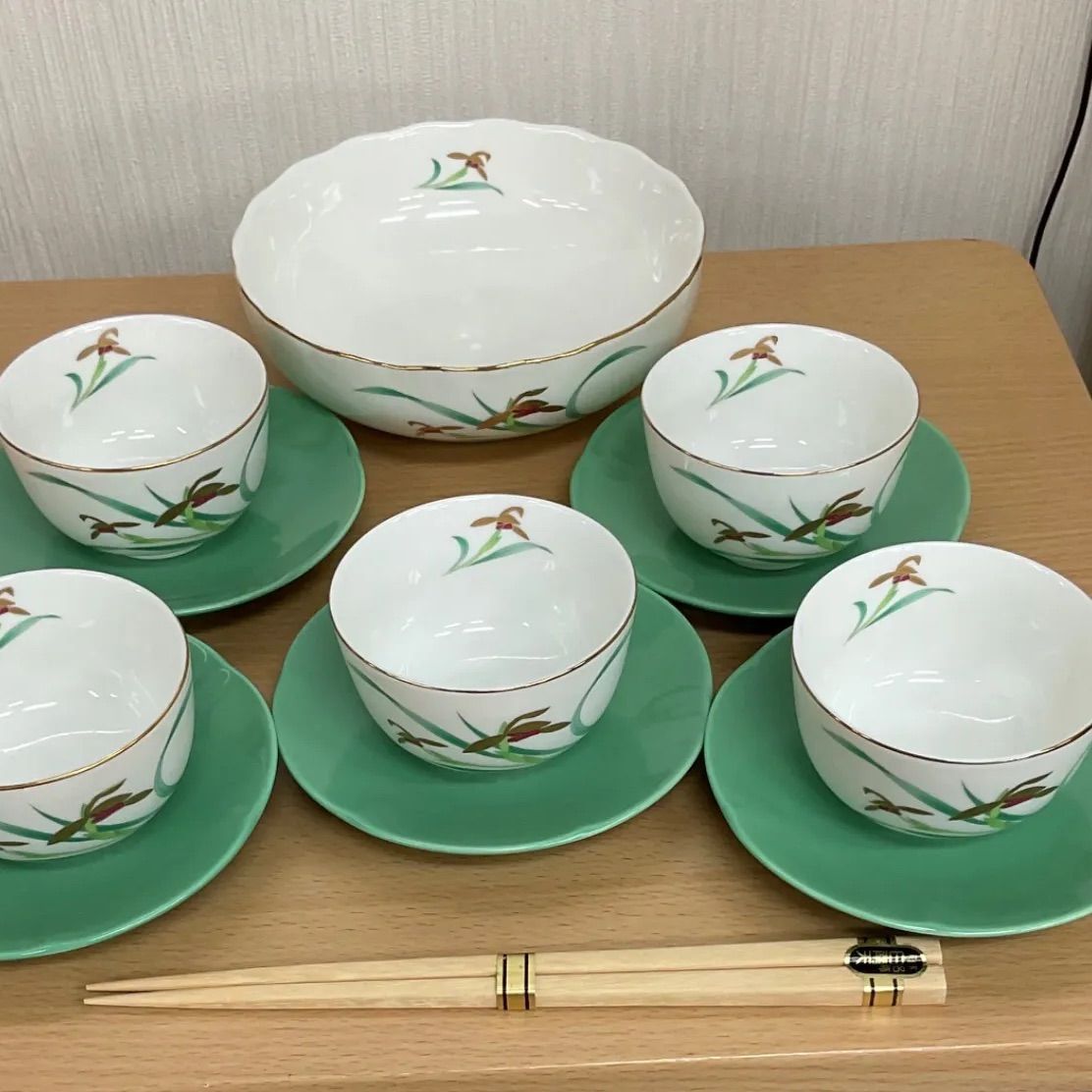 有田焼 弥生窯 湯呑 5点セット 蘭の花 蘭）蓋付湯のみ５客 弥生窯 急須+湯のみ5客 セット