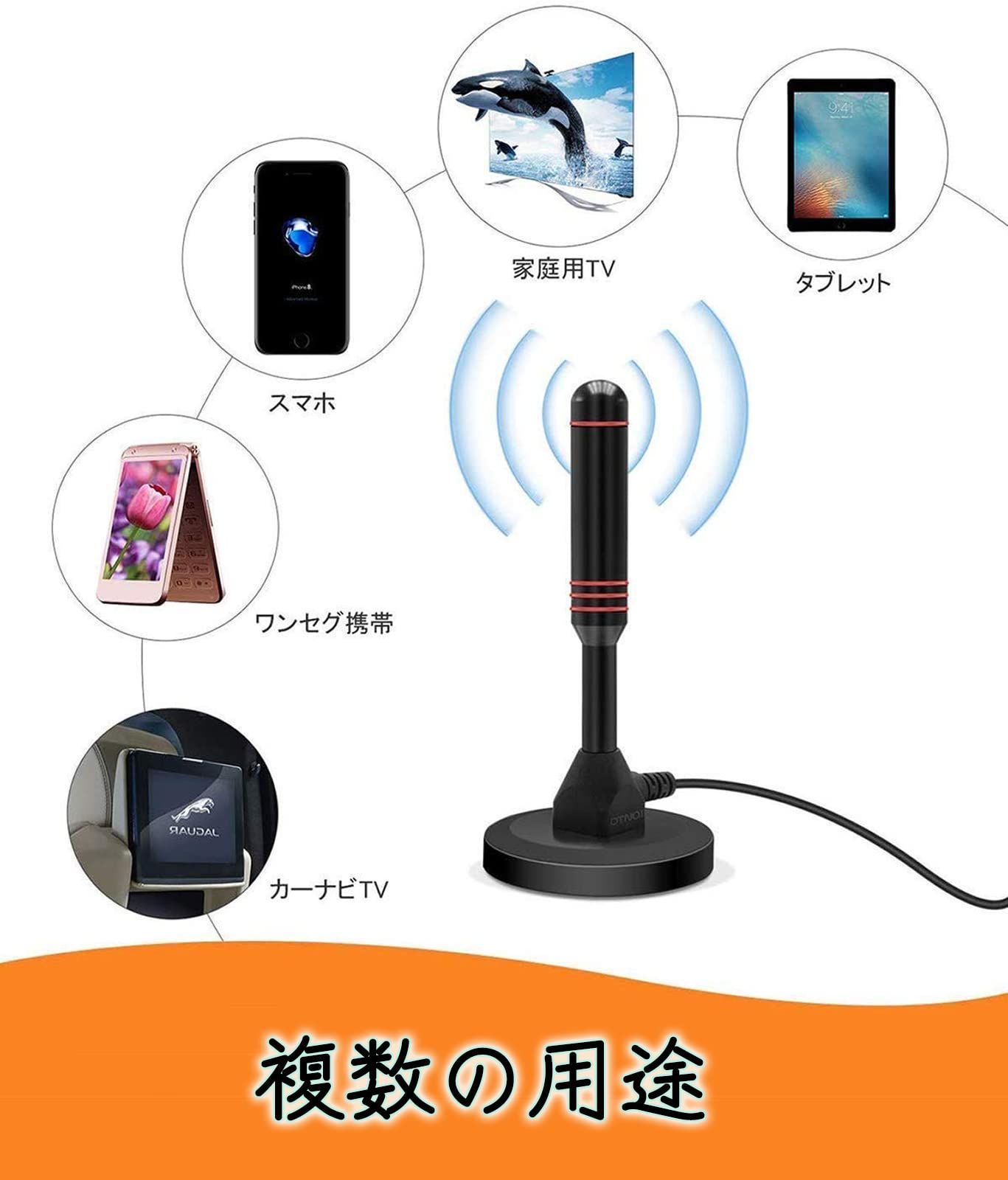 室内アンテナ 厚 地デジ 高性能 ブースター内蔵 F型 UHF VHF USB式