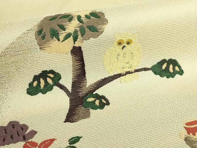 平和屋本店■極上　九寸名古屋帯　フクロウ　蒸栗色地　逸品　DZAA6294kh5 平和屋本店□極上 九寸名古屋帯 フクロウ 蒸栗色地 逸品 DZAA6294kh5