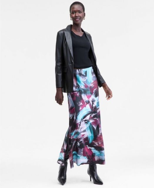 送料無料 アイ.エヌ.シー インターナショナル コンセプト レディース スカート ボトムス Women s Printed Satin Slip Skirt Remi Blooms