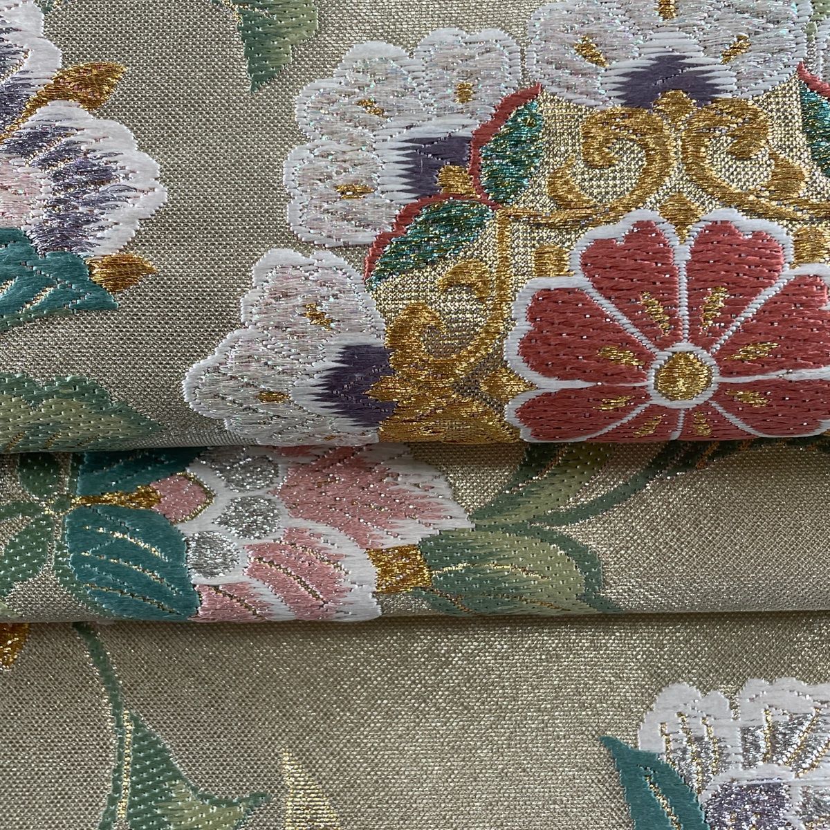 袋帯 美品 秀品 関西仕立て 華文 尾長鳥 金銀糸 箔 金色 六通