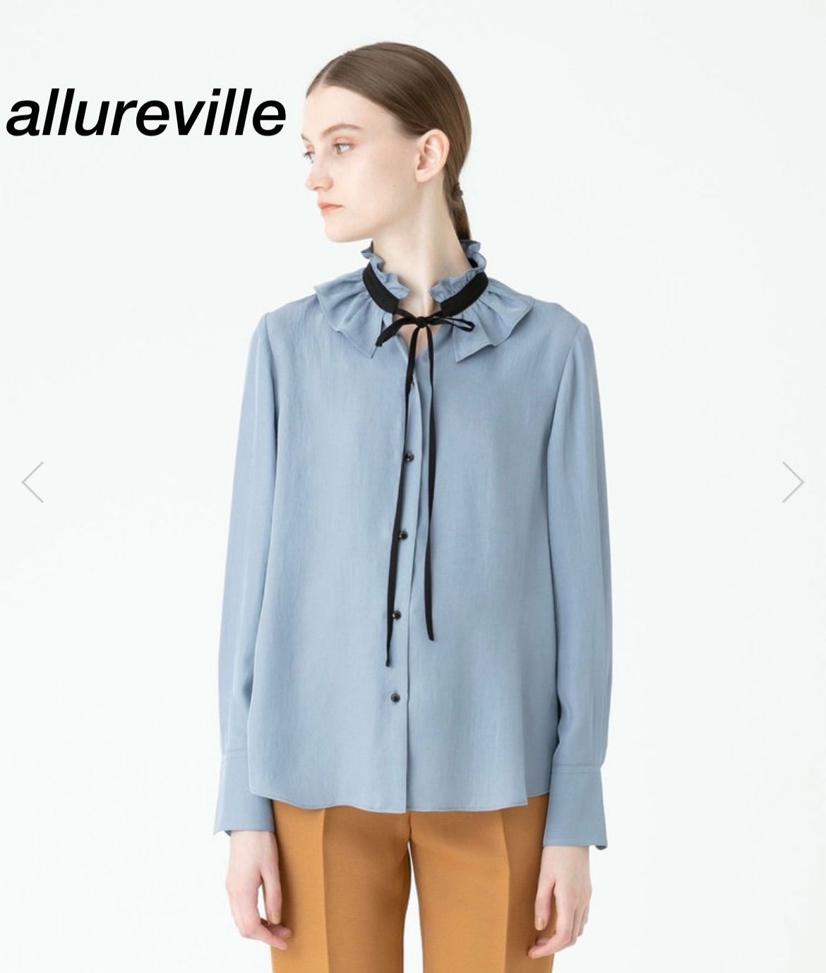 未使用 allureville アルアバイル アセテートツイル配色タイブラウス 未使用 allureville アルアバイル アセテートツイル配色タイ