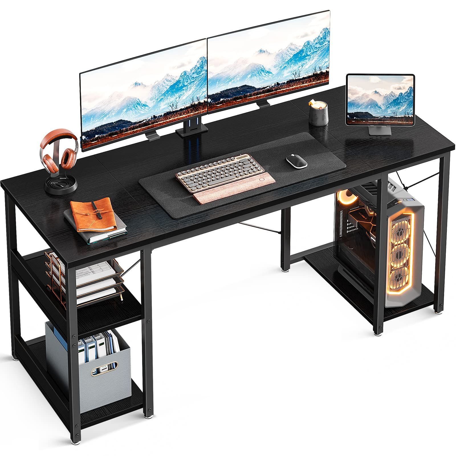 【新着商品】机 ゲーミングデスク pcデスク 幅140cm ラック付きデスク CPUシェルフ付き desk パソコンデスク 子  ワークデスク ゲームデスク ODK 長机 おしゃれ 一人暮らし ブラック