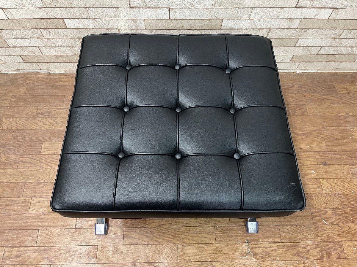 IDC大塚取扱 バルセロナチェア リプロダクト オットマン スツール 合皮 ブラック ミースファンデルローエ 7911 畑1100