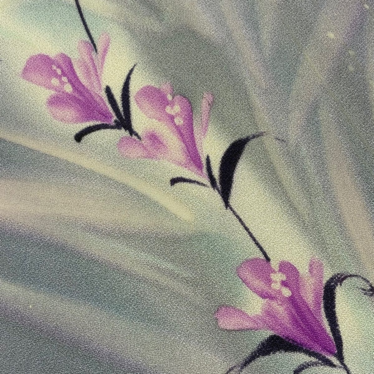 反物 秀品 小紋 落款有 斉藤三才 草花 薄紫 正絹