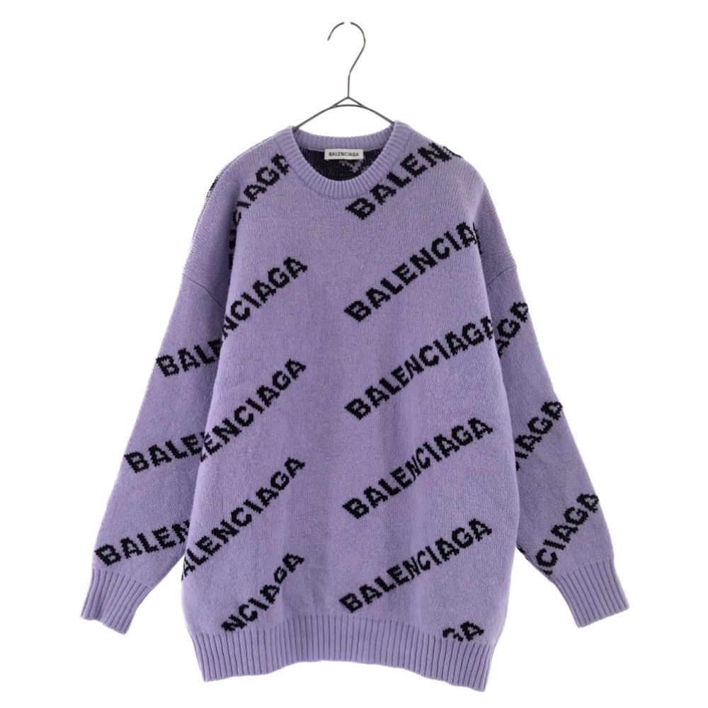 BALENCIAGA (バレンシアガ) 19AW ロゴジャガードオーバーサイズクルーネックニットセーター 581027 T1473 パープル