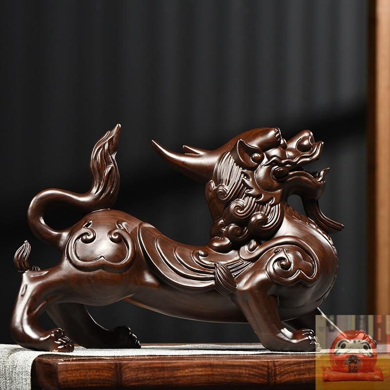 新品未使用】麒麟 オブジェ 置物 木製 開運 幸運 財運 金運 安産