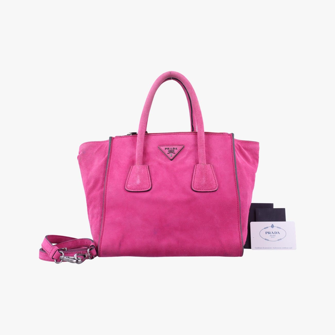 プラダPrada三角ロゴ ツインポケット ローズ レッド スエード BN2625 31|E