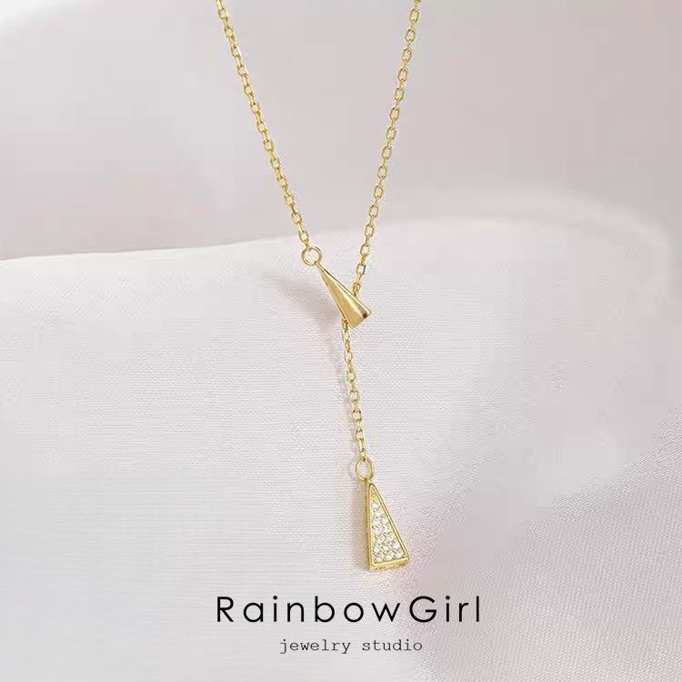 ネックレス レディース シンプル ラリエット CZダイヤ 三角 プラチナ仕上げ ゴールド 女性 誕生日プレゼント 人気 FORTGASGNV_COM_BR