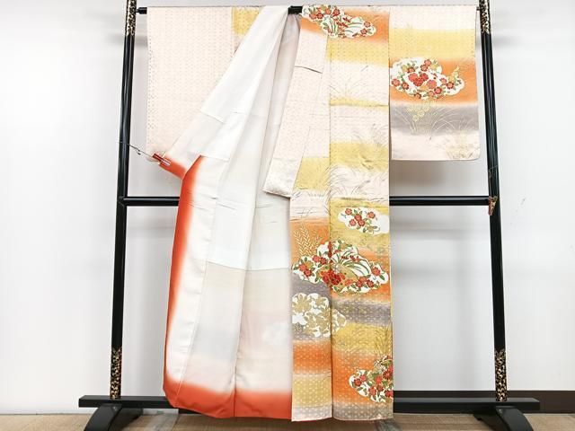 平和屋着物□訪問着 刺繍 文箱花文 暈し染め 銀糸 正絹