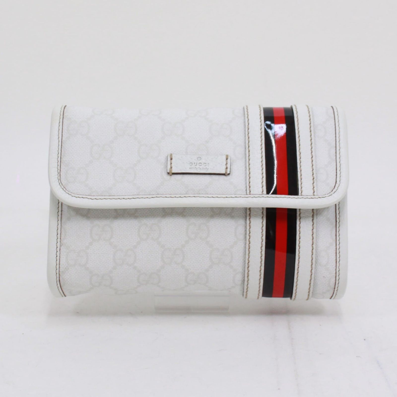 GUCCI シェリーライン ウエストバッグ レザー×PVC ホワイト ボディバッグ ゴールド 152597