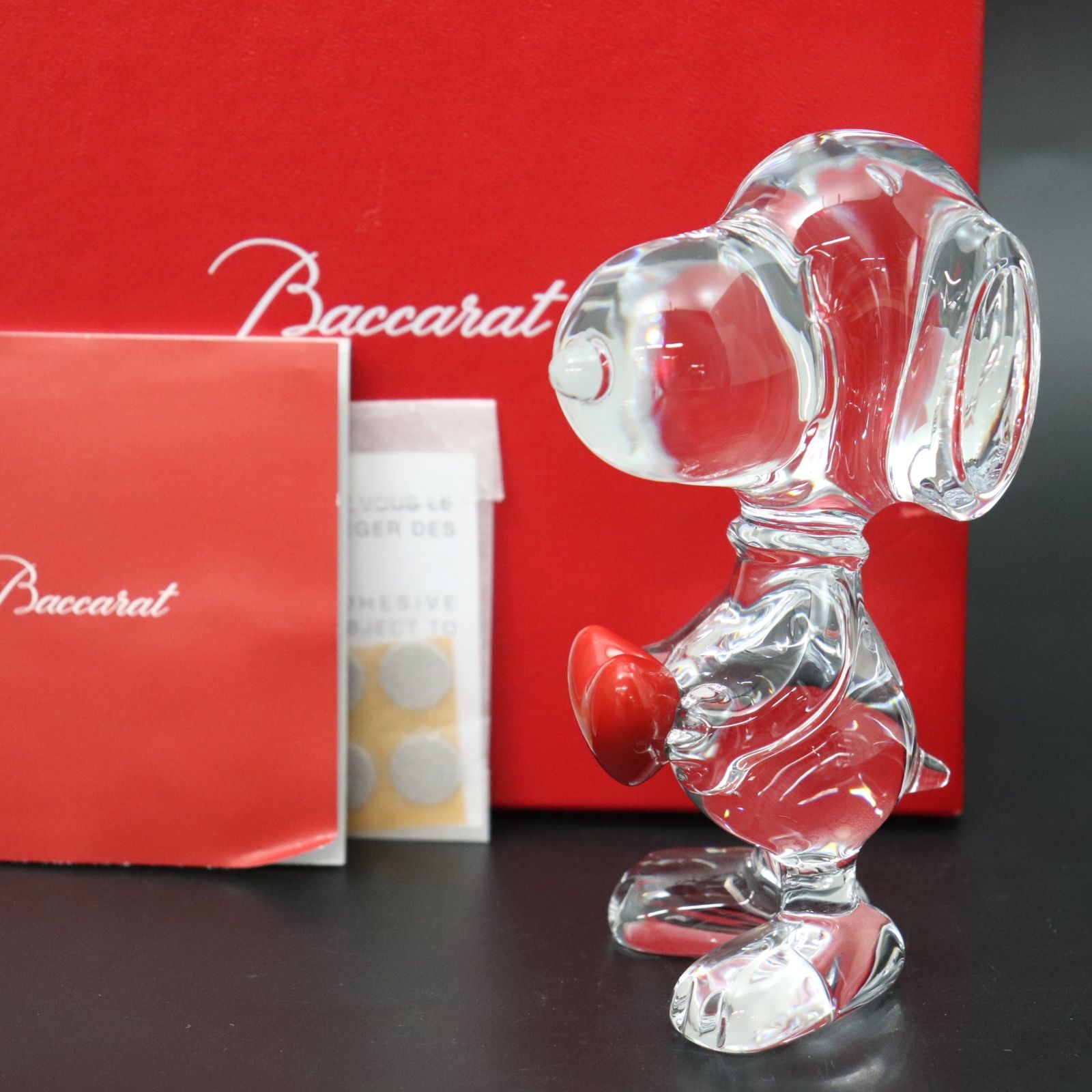 ITDI5UK3375O 超美品 Baccarat バカラ クリスタル スヌーピー ハート クリスタルガラス クリア レッド 置物 フィギュア インテリア 飾り プレゼント ギフト 箱付き