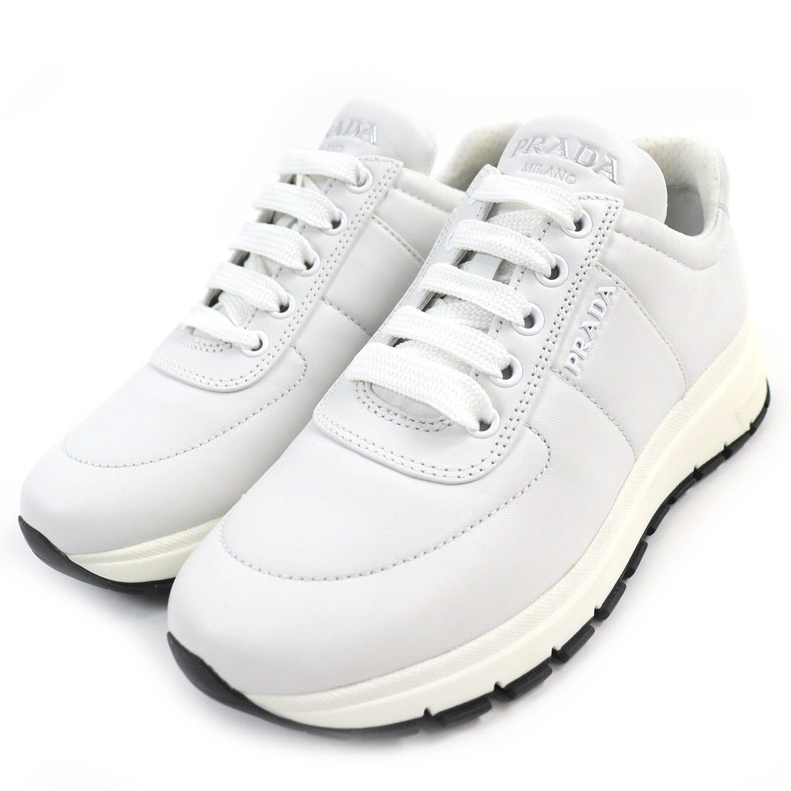 未使用品△PRADA プラダ 1E553L ロゴ入り レザー ローカットスニーカー 