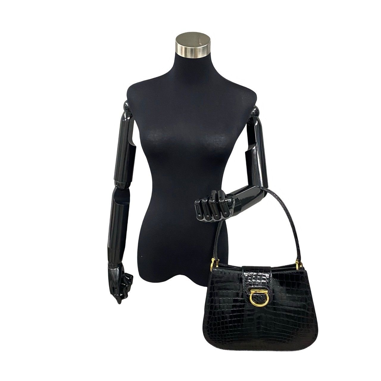 極 美品 希少品 CELINE セリーヌ ヴィンテージ ロゴ 金具 クロコ 