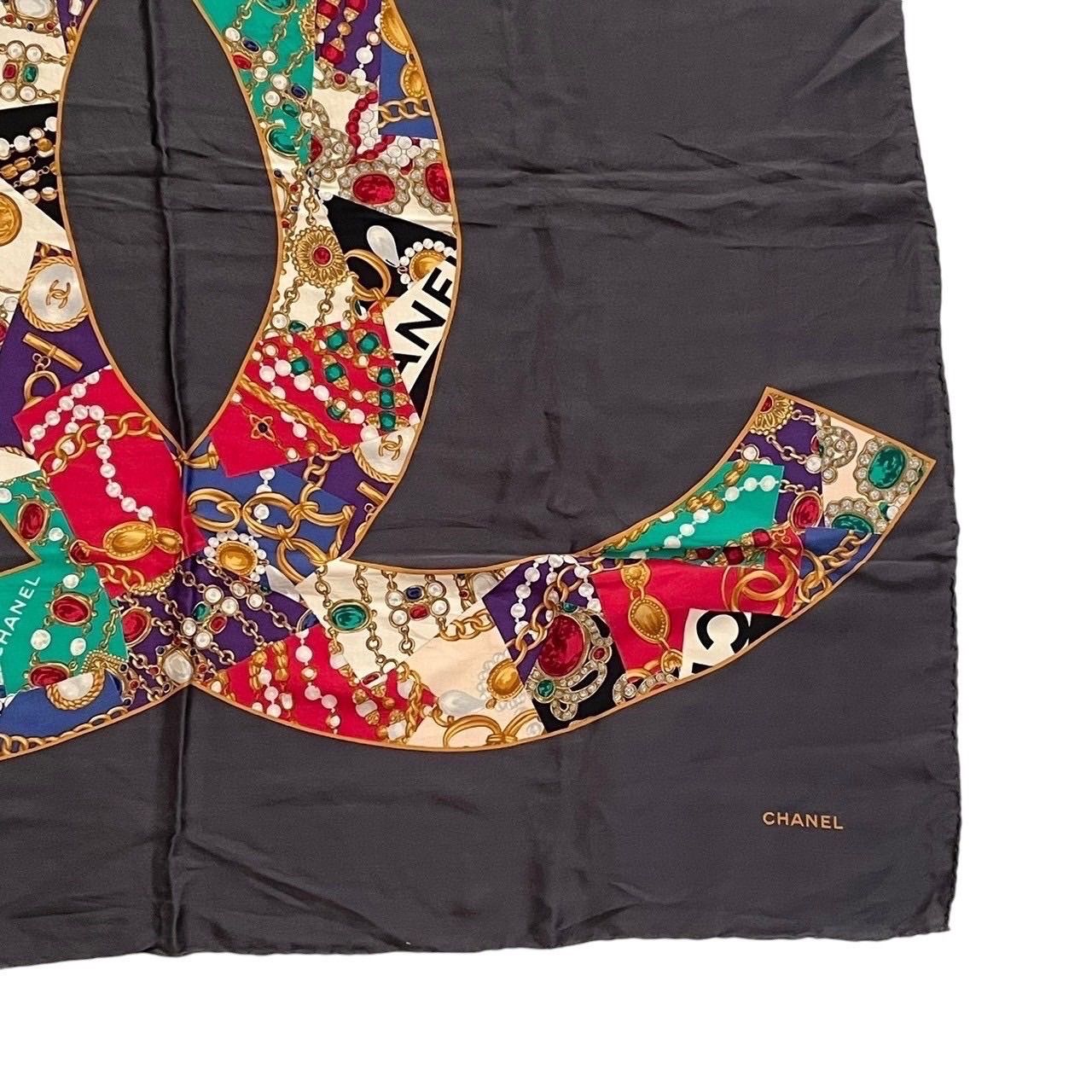 CHANEL シャネル スカーフ グレー マルチカラー 大判 小物 ココマーク